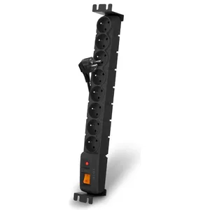 Strāvas sloksne HSK DATA acar S8 FA RACK, 8 kontaktligzdas, 230 V, 10 A, 3 m kabelis, melna