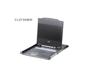 ATEN 17.3" LCD konsole — Full HD 1920x1080, DVI-D/HDMI/VGA, USB tastatūra un pele, 1U rūks, metāla korpuss