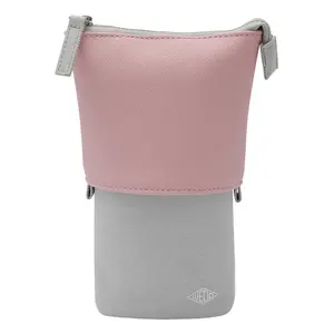 Soft pencil case WEDO My Butler — fabric, faux leather, polyester, 170×80×60 mm, grey/pink