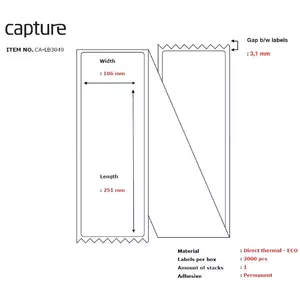 Printer label Capture CA-LB3049 White Fanfold