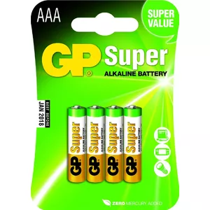Одноразовая щелочная батарейка GP Super Alkaline AAA — цилиндрическая, в блистере