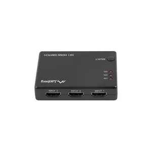 LANBERG HDMI video switch SWV-HDMI-0003 — 4 HDMI ieejas, 1 HDMI izeja, 4K (3840×2160), HDCP 2.2, USB barots, melns