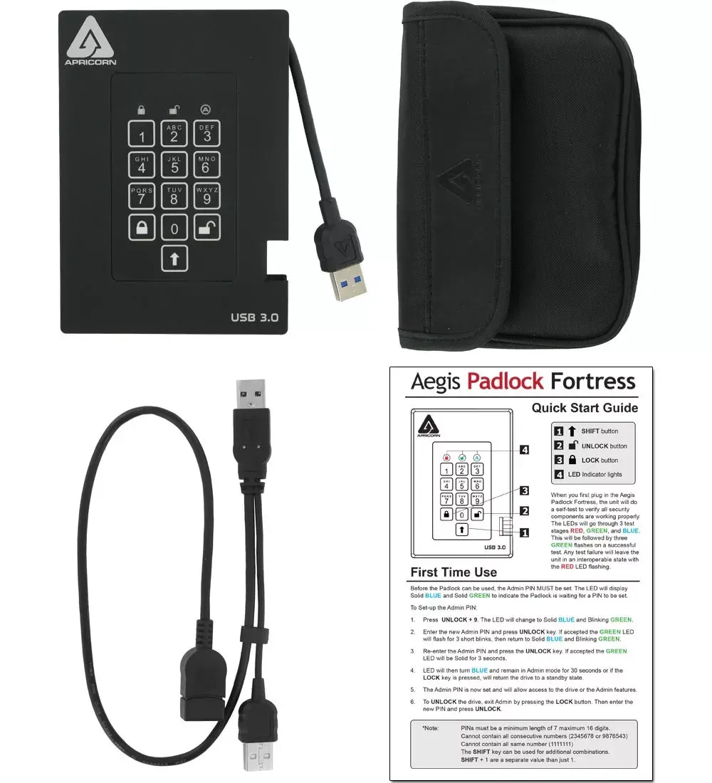 Внешний жесткий диск Apricorn 2TB Aegis Padlock Fortress Photo 4