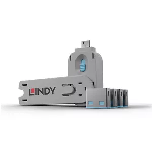 Lindy 40452 porta bloķētājs Porta bloķētājs + atslēga USB Type-A Zils Akrilonitrilbutadiēnstirēnterpolimēra (ABS) 5 pcs