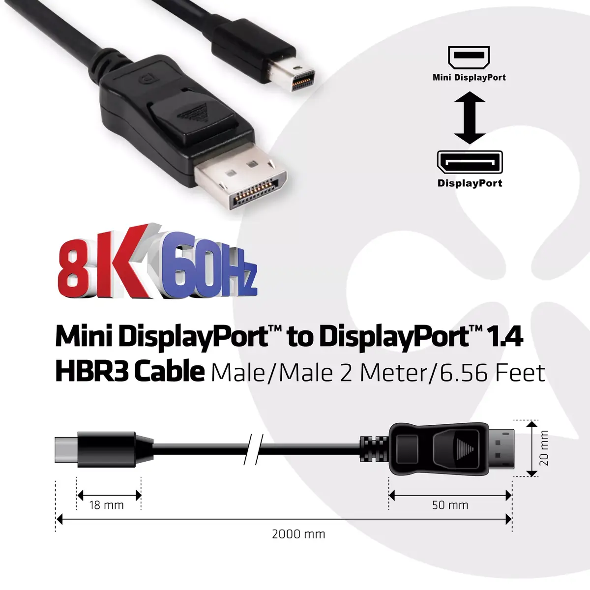 Кабель Mini DisplayPort на DisplayPort CLUB3D CAC-1115 Photo 3