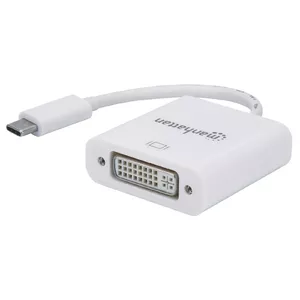 Manhattan USB-C to DVI-D Converter Cable, Male to Female, 4K at 30Hz Resolution, White, 8cm Length
