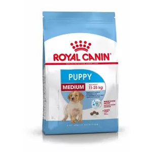 Sausais barības bloks kucēniem Royal Canin Medium Puppy 4 kg — vidējām šķirnēm 10–25 kg, olbaltumvielas 32%, tauki 20%, vistas
