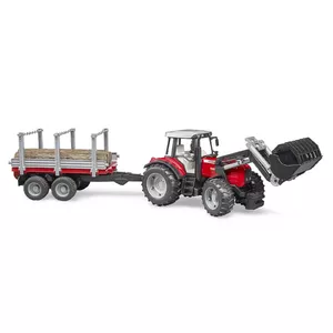 Модель трактора BRUDER Massey Ferguson + фронтальный погрузчик и прицеп для древесины