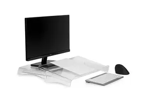 BakkerElkhuizen Q-Riser 50 Monitor Stand for up to 30-inch Transparent Desk Mount Supporting 1 Display