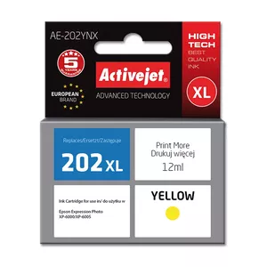 Картридж ActiveJet AE-202YNX Yellow, совместимый с Epson 202XL, 12 мл красящие чернила, повышенная (XL) ёмкость, 1 шт.