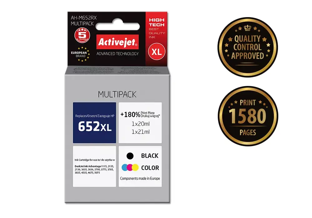 ActiveJet AH-M652RX saderīgs tintes komplekts priekš HP 652 Photo 2