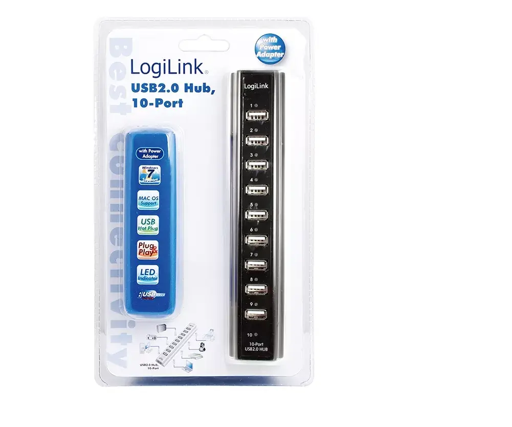 LOGILINK UA0096 USB hubs — 10 porti, melns Photo 2