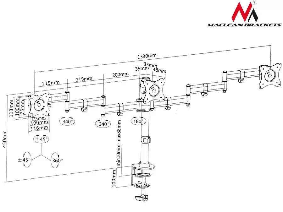 MACLEAN MC-691 desk mount for 3 monitors Photo 6