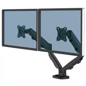 Monitor mount Fellowes Eppa 9683401 — dual display, up to 39" screens, 8 kg per arm, VESA 75x75–100x100, clamp/grommet, tilt ±90°