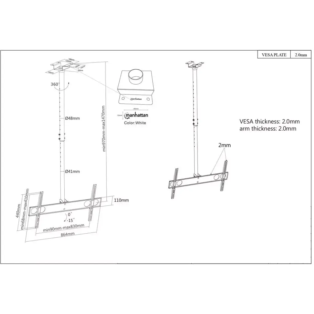 Griestu stiprinājums, Manhattan, Manhattan TV & Monitor Mount Photo 5