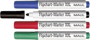 Maul Flipchart Marker Set, XXL, Round Tip, 2.5-3.0 mm, Assorted Colors, 4-Pack