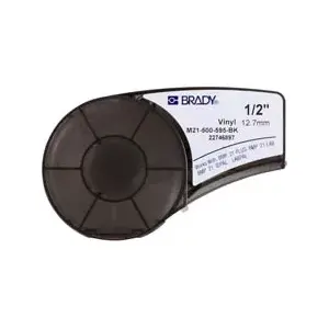 Self-adhesive printer label Brady 139742 — black text on white, acrylic/vinyl, 1.27 cm × 6.4 m