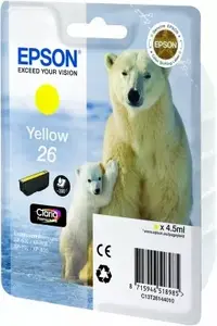 Картридж Epson C13T26144010 Singlepack Yellow 26 Claria Premium, пигментные чернила, 1 шт.