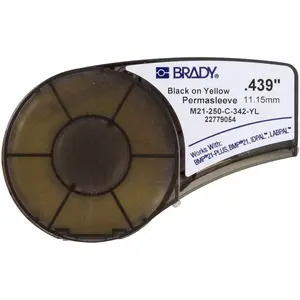 Printer label Brady M21-250-C-342-YL — Yellow non-adhesive polyolefine, 11.1 mm × 2.1 m