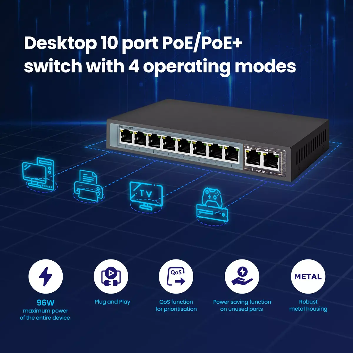 Slēdzis Extralink CERES 8x 100Mb/s PoE/PoE+ Photo 4