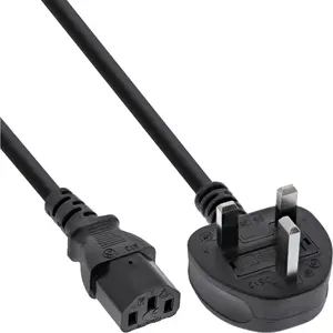 InLine power cable with BS 1363 male plug and 3pin IEC C13 male connector, 250 V, 13 A