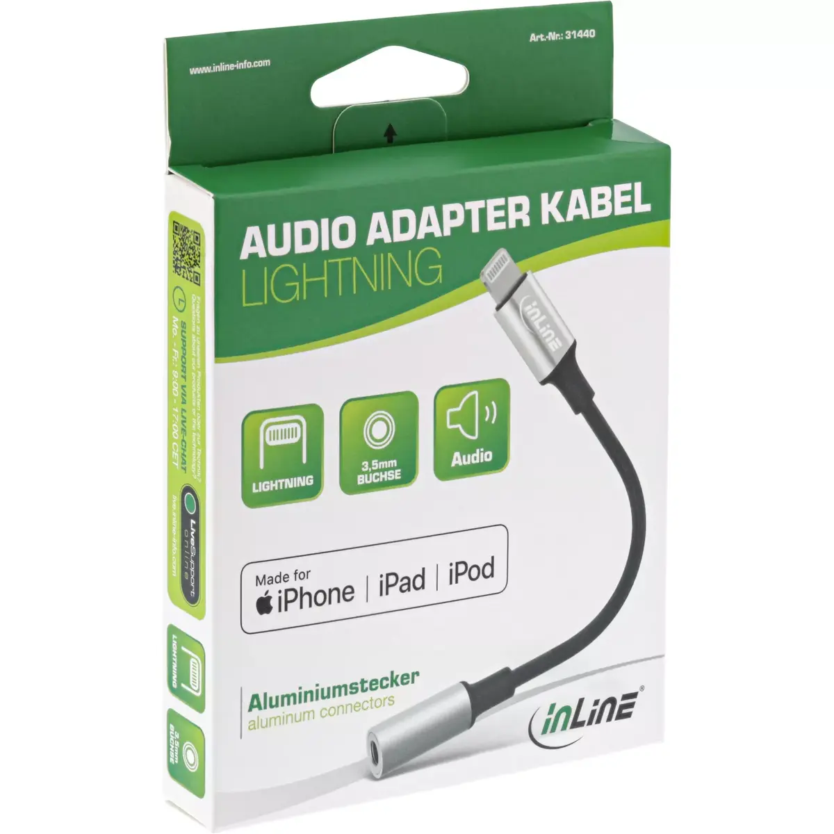 Audio adaptera kabelis InLine Lightning 0.1m Photo 2