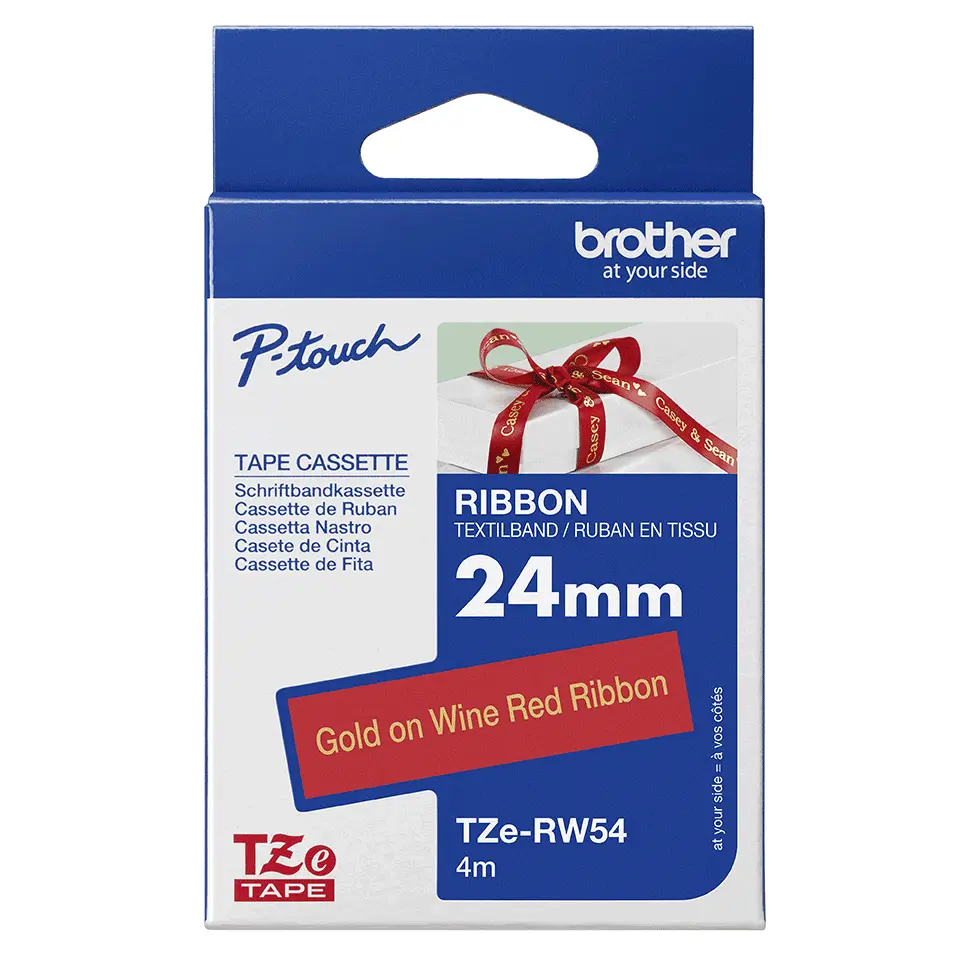 Brother TZE-RW54 Label Tape Gold on Red 24mm Photo 4