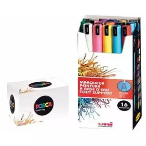 POSCA uni PC-1MR, 16 pcs marķieris Lodes gals Melns, Zils, Zelts, Zaļš, Oranžs, Rozā, Sarkans, Sudrabs, Violets, Balts, Dzeltens