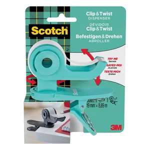Līmlentes turētājs Scotch C19-CLIP-TL — rokas griezējs, maksimālā ruļļa platums 1,9 cm, tirkīza