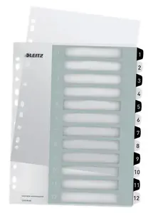Leitz Numeric Tab Index 1-12 WOW A4+ Polypropylene White and Black 12160000