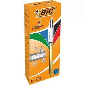 Ballpoint pen BIC 982878 Multicolour Clip-on retractable ballpoint pen Medium, 12 pcs, gold/white