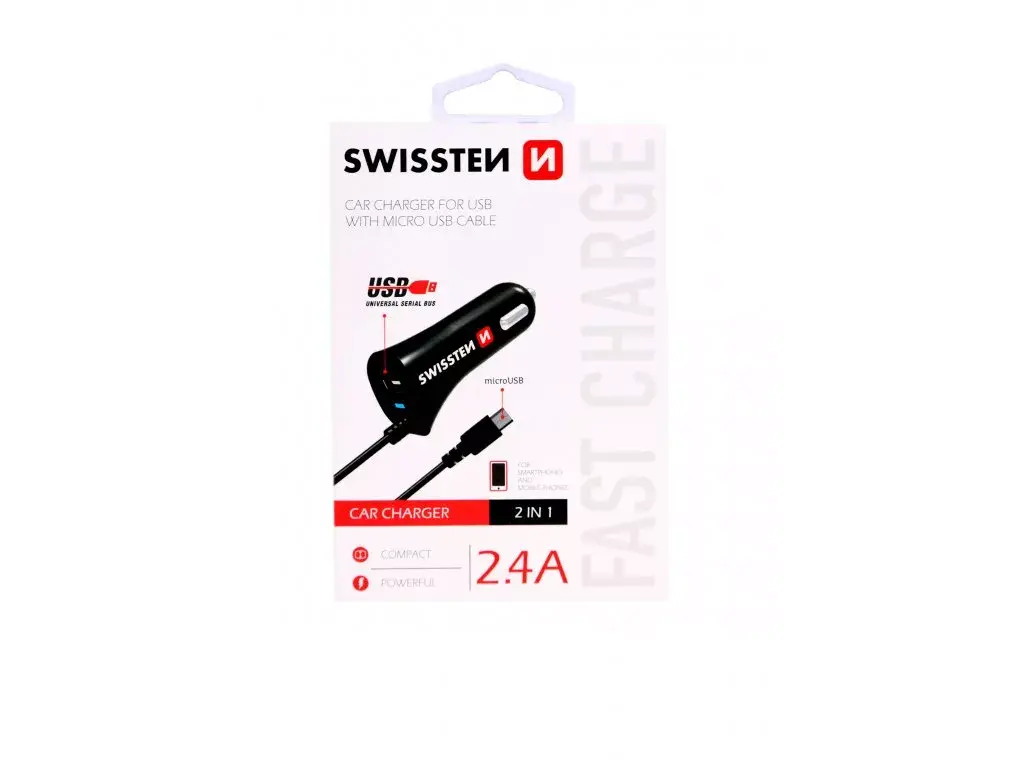 Auto lādētājs Swissten Micro-USB/USB SW-CCH-DU2.4A-B Photo 2