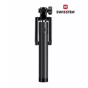 Swissten Wired Selfie Stick 81cm ar iebūvētu pogu statīvā Melns