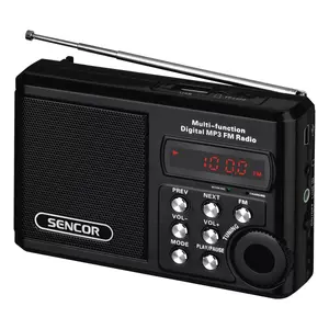 Portable Analog Radio SENCOR SRD 215 B — FM, Micro SD slot, Mini USB charging, 2W, 10h play time, Black