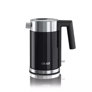 Electric kettle Graef WK 402 — 1 L capacity, stainless steel and black housing, cordless, overheat protection, filtering
