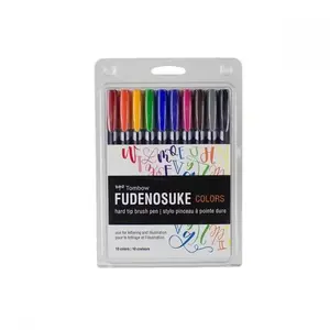 Feltpildspalvu komplekts TOMBOW WS-BH-10P — Fine/Medium gali, 10 gab., krāsas: melna, zila, zaļa, pelēka, oranža, rozā, dzeltena