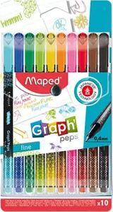 Линер Maped Fineliner Graph'Peps Premium, набор 10 шт. в пластиковом футляре, толщина линии 0,4 мм, металлическое гильзованое перо