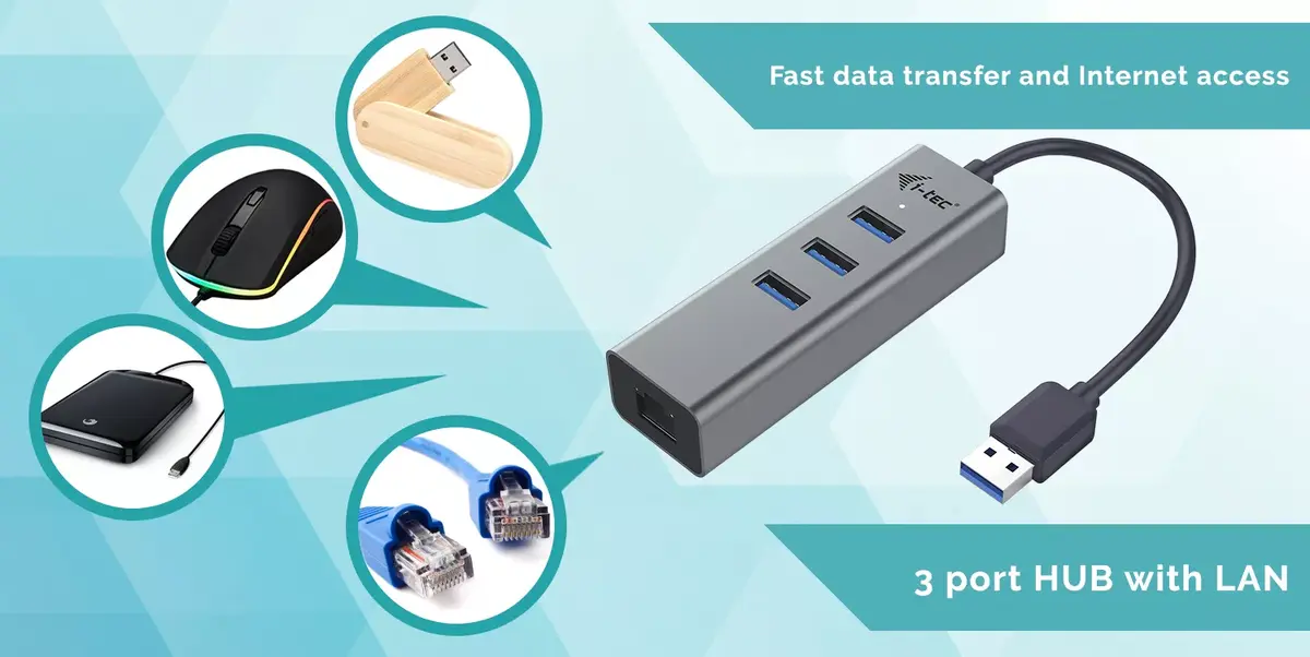 USB hub i-tec Metal USB 3.0 HUB 3 Port + Gigabit Ethernet Adapter Photo 9