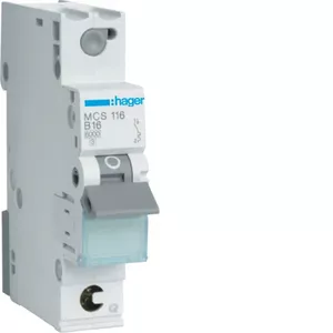 Hager MCS116 Single-Pole Circuit Breaker, 16A, Type C, 1 Module