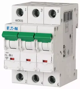 Eaton PXL-B6/3 automātiskais slēdzis, 3-polu, 6A, 400V, B raksturlīkne
