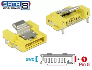 Vadu savienotājs DELOCK 89887 — SATA, niķelis/dzeltens, 8×12×15 mm