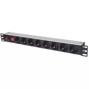 Rackmount barošanas sliedes INTELLINET 19" 1U, 8x Type F kontaktligzdas, 250V, 16A, 3m kabelis, alumīnija korpuss