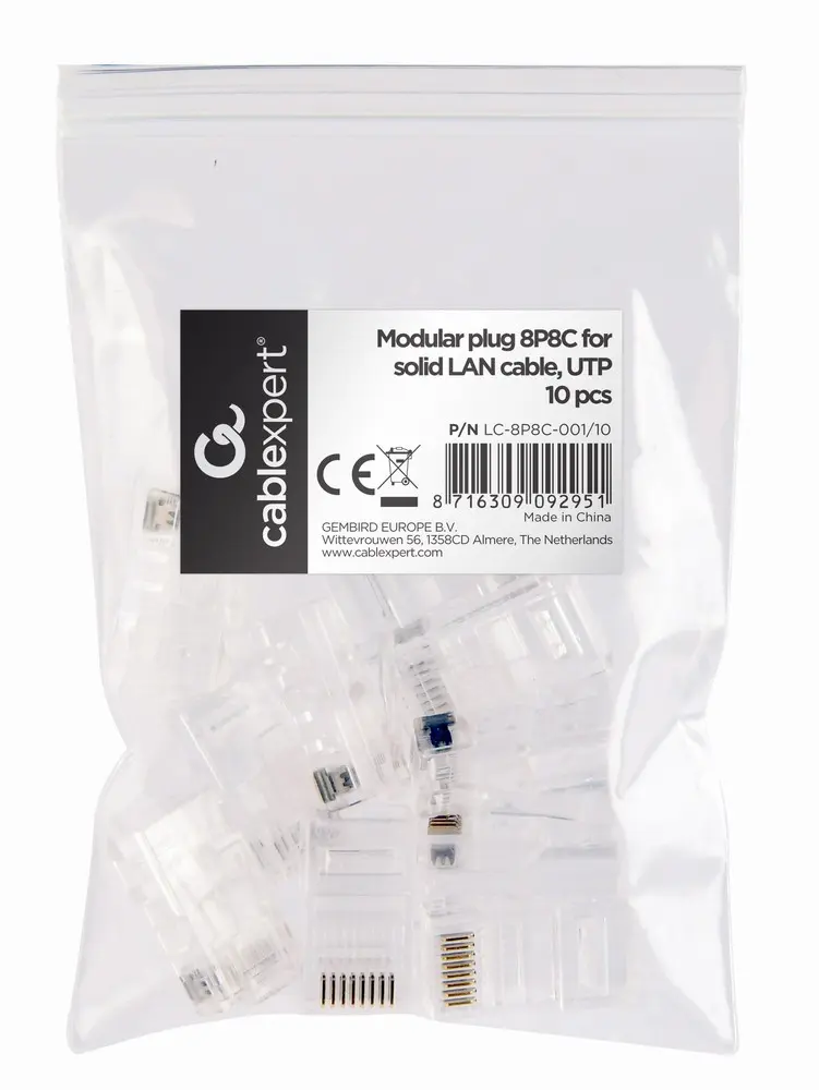Gembird LC-8P8C-001/10 Vadu savienotājs RJ-45 Caurspīdīgs