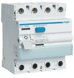 Hager CDA463D noplūdes strāvas ķēdes pārtraucējs 4 polu 63 A 230/400 V 30mA A tips