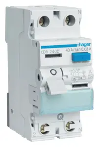 Hager CDS240D Устройство защитного отключения 2-полюсное 40А 230В 30мА Тип А QuickConnect Серо-белое