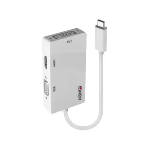 USB Type C to Triple Display Converter Lindy 43273 — HDMI & DVI outputs, up to 3840×2160, white