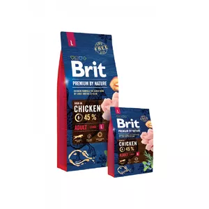 Сухой корм для собак Brit Premium by Nature ADULT L 15 кг — с курицей, для крупных пород, белок 27%, жир 14%