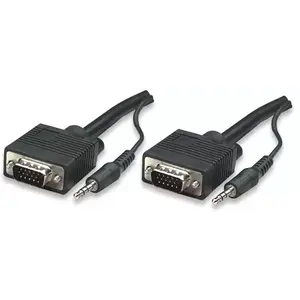 VGA (D-Sub) + 3.5mm audio cable MANHATTAN 10 m, black, SVGA (D-Sub) to SVGA (D-Sub)