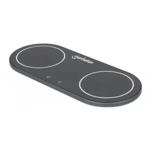 Wireless Dual Charging Pad MANHATTAN 2×15W Qi, USB-C input, includes 30W PD wall charger, 1m cable, black