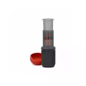 AeroPress manual travel coffee press Go — compact portable brewer, 3-cup capacity, black